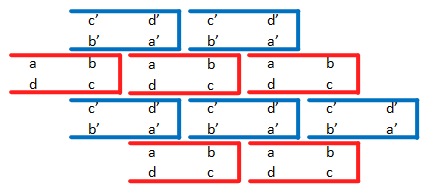 Sample tiling of 2 L-DNA SSTs (red and blue)