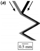 Figure 5. Two streams combine into two a single channel. The interface of the two fluids is clearly visible.4