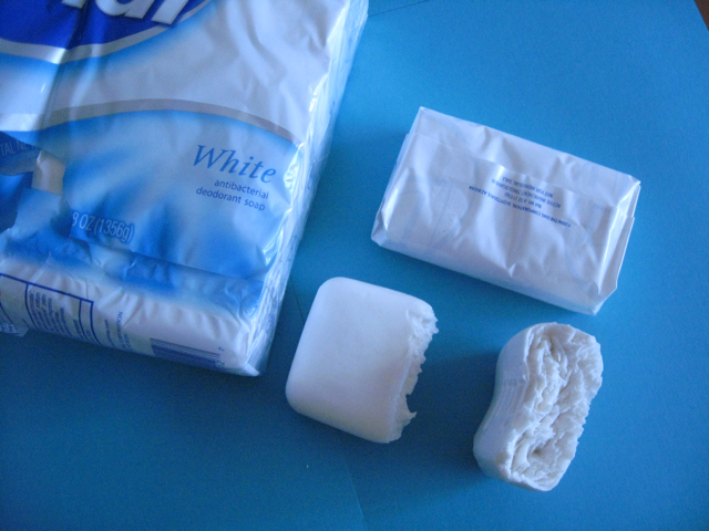 sample of soap packaging and damage